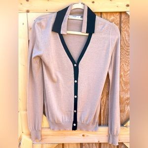 Prada v-neck collar cardigan beige with black trim (40)